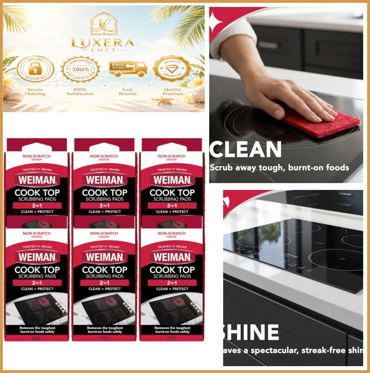 NEW Cook Top Scrubbing Pads 3 Count 6 Per Case Glass Ceramic Cleaner