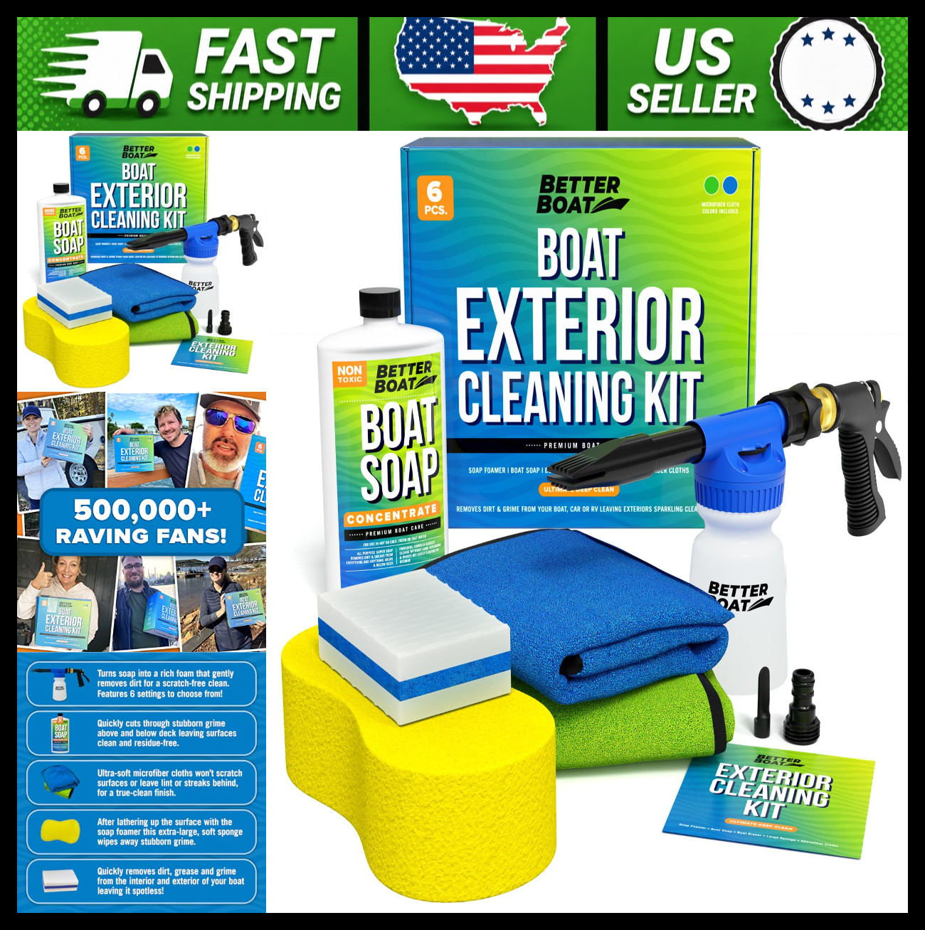 Boat Cleaning Kit Foam Gun Soap Sponge Microfiber Cloths Marine Cleaner