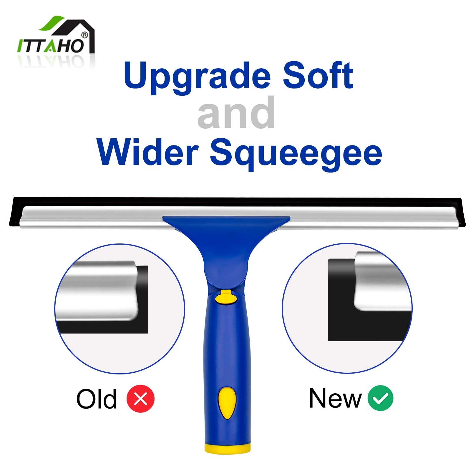 Window Squeegee with Extension Pole, Separate 12″ Squeegee & 11″ Microfiber S…