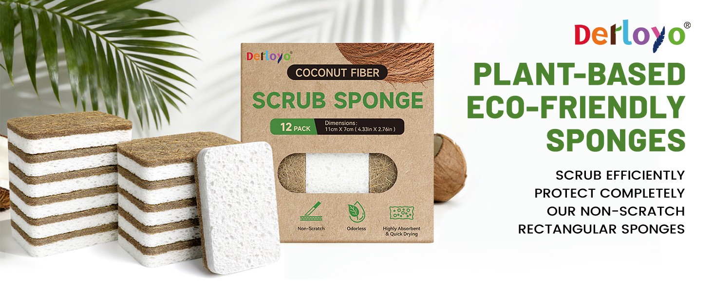 12 Count Plant-Based Kitchen Sponges, Compostable Cellulose Sponge,