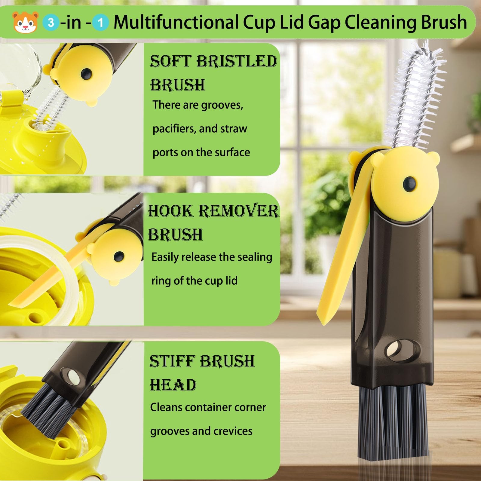 3 in 1 Cup Lid Cleaning Brush – Upgraded Version Cup Lid Brush with Packaging…