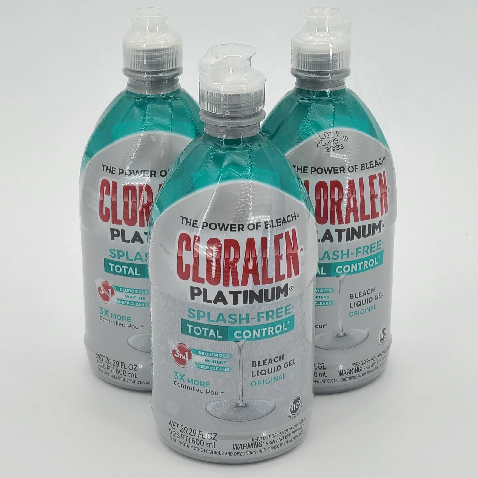 Cloralen Platinum Splash Free Bleach Liquid Gel, 20.29 fl oz pack of 3 bottles