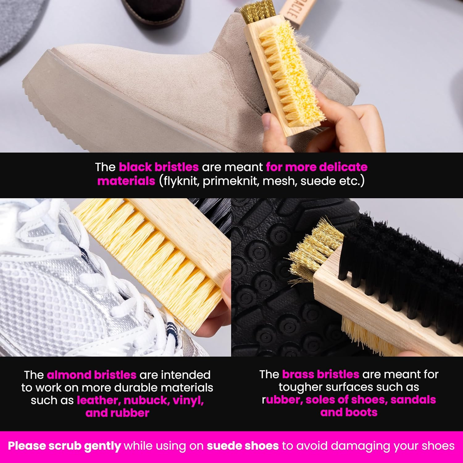 Multi Purpose Shoe Cleaning Brush – with Strong, Medium and Soft Bristles for Al