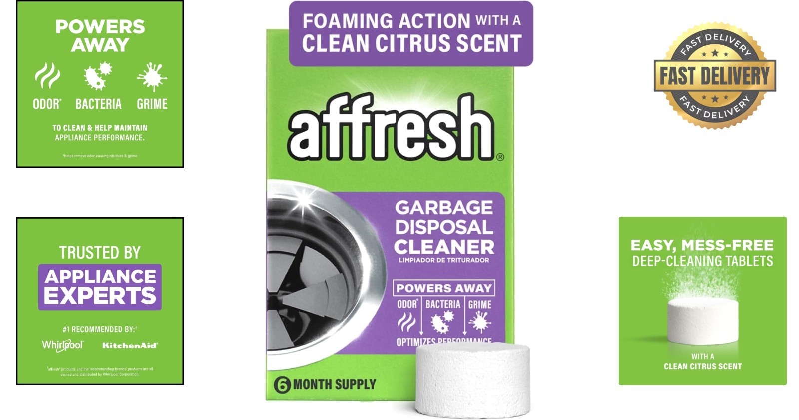 Citrus Garbage Disposal Cleaner – 6 Tablets for Odor Elimination & Deep Clean
