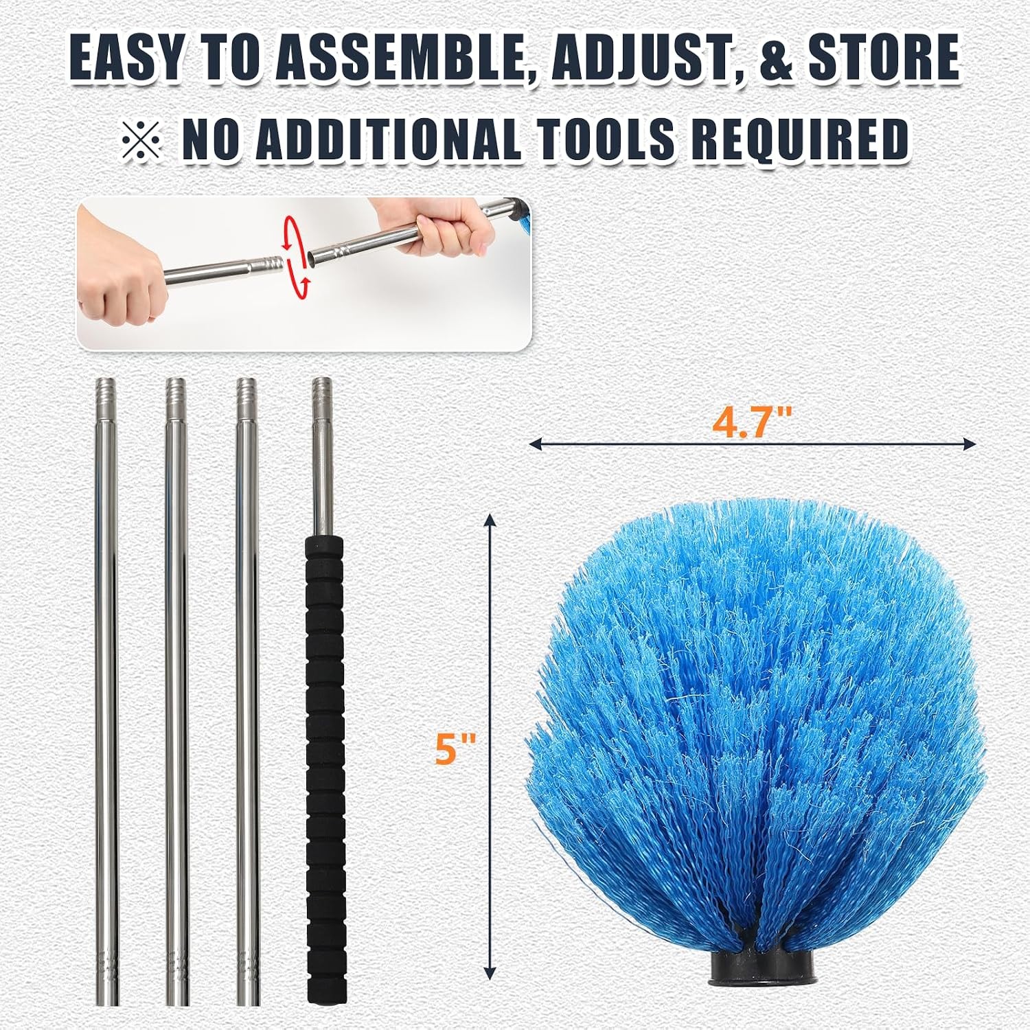 Lightweight Cobweb Duster with Extension Pole – 8FT Long Reach Brush Kit