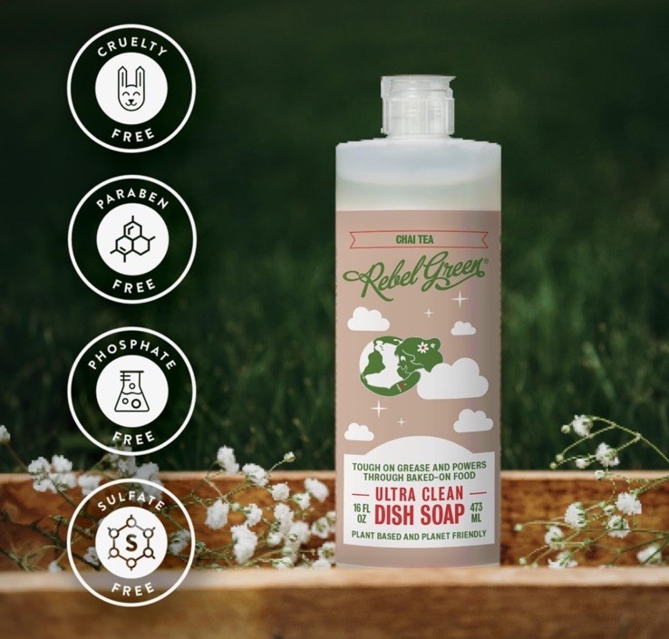 Rebel Green Super Deluxe Dish Soap Natural & Sustainable Chai Tea Scent 16oz