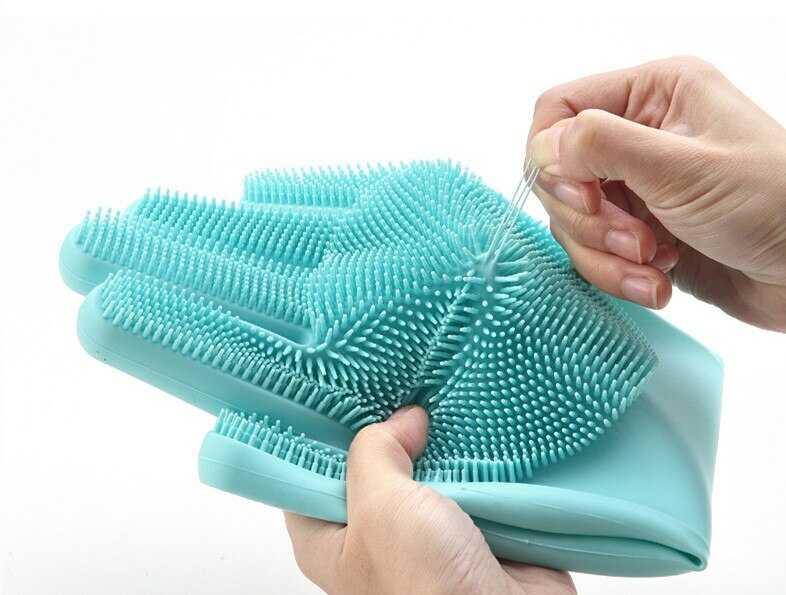 Silicone Dish Washing Heat Resistant & Vegetable Brush Scrubber Cleaning Gloves