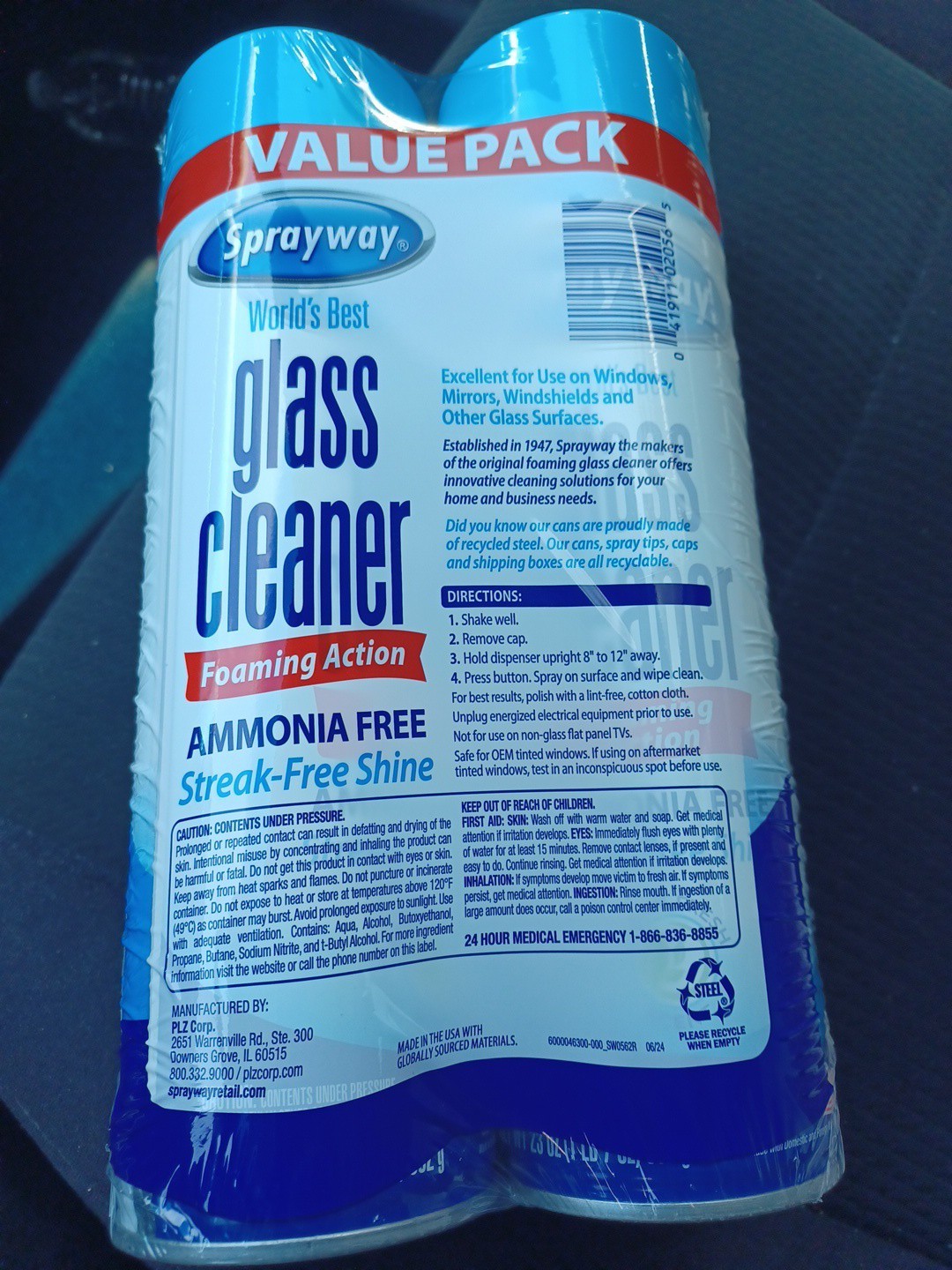 Sprayway Glass Cleaner Foaming Aerosol Spray 19oz 2 Pack Streak Free Shine