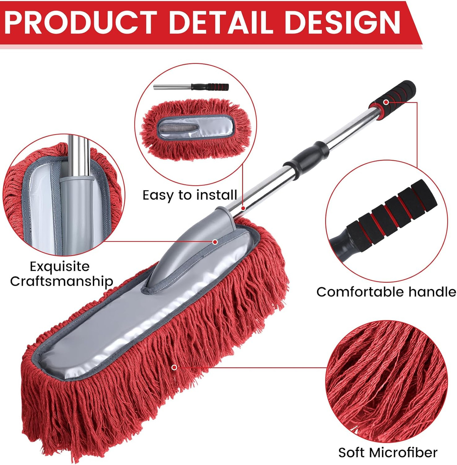 Large Car Duster Set, Extendable Handle, Scratch Free, Wax Cotton Hair, for Car