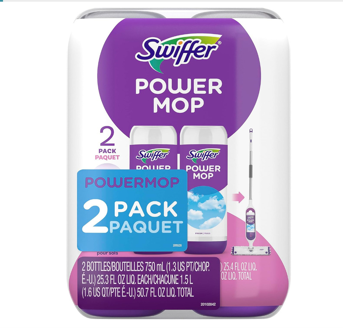 Swiffer Power Mop Refill Solution, Fresh Scent Floor Cleaner, 25.3 oz (2 Pack)