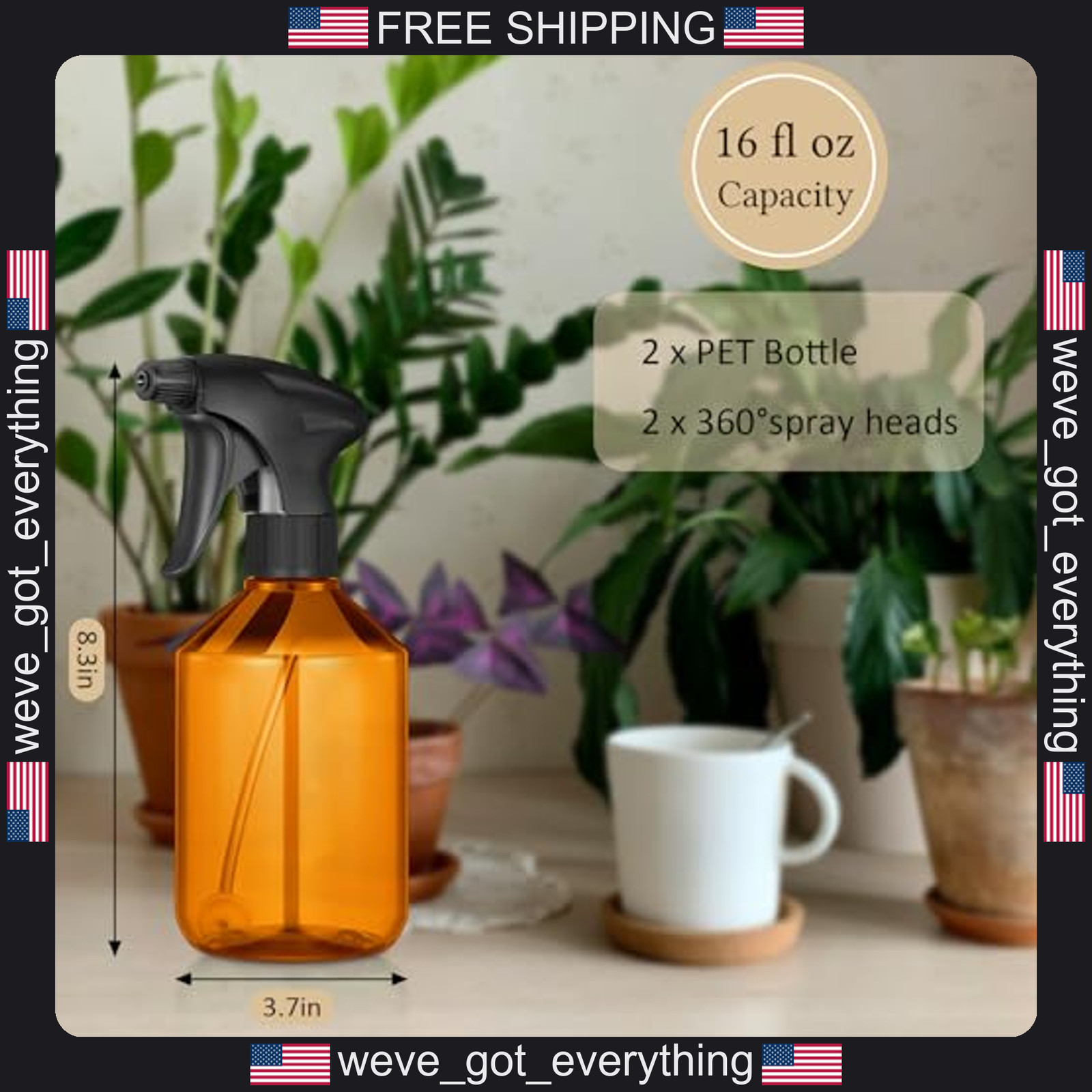 2 Pack 16 oz Plastic Spray Bottles for Cleaning and Gardening