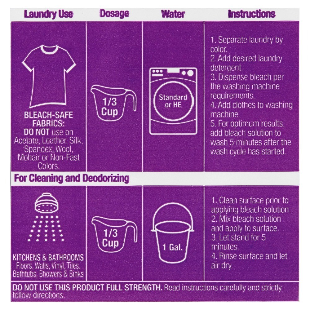 Low-Splash Bleach 3 Pack Lavender Scent 81 Fluid Ounces Cleaning Supplies