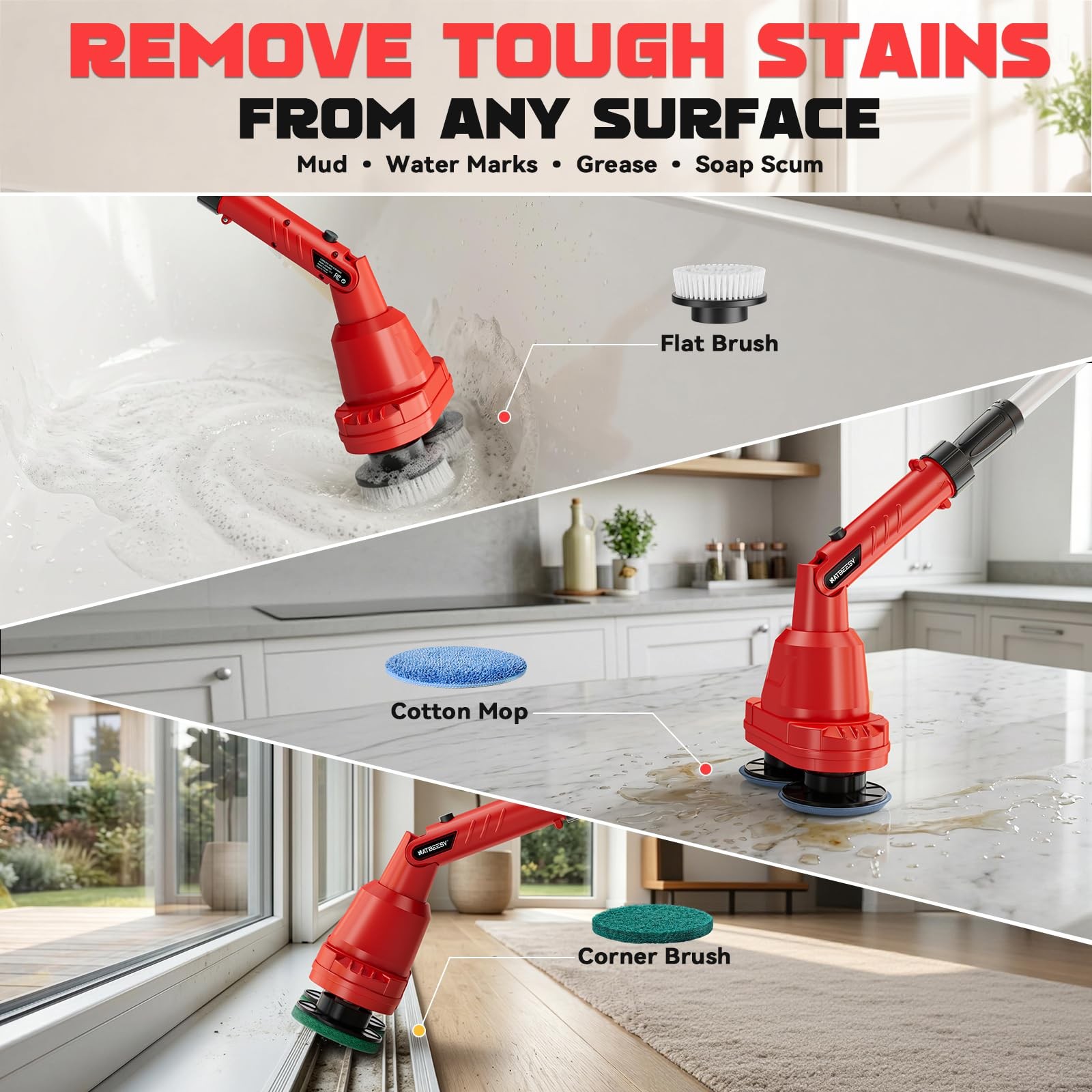 2 in 1 Electric Spin Scrubber Compatible with Milwaukee 18V Battery (Tool Onl…