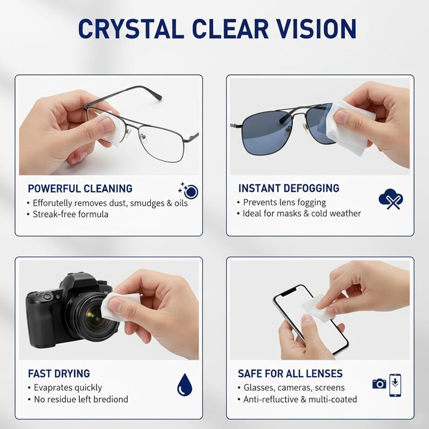 Lens Cleaning Wipes – Eyeglass Cleaner Wipes, Indivily Wrapped,