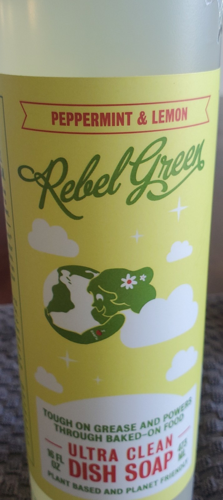 Rebel Green Dish Soap Peppermint Lemon 16 Oz. Sulfate Free Vegan