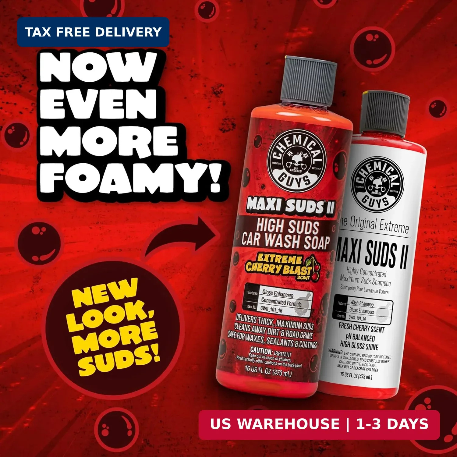Chemical Guys, Maxi Suds II Car Wash Soap for Foam Cannons, Cherry, 64 oz | High