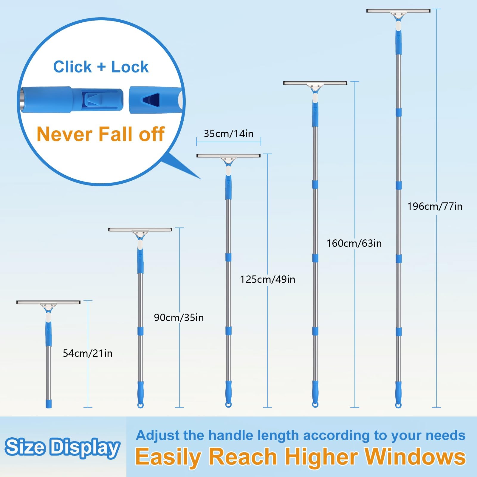 77” Professional Squeegee Window Cleaner Tool with Extension Pole, Car Winds…