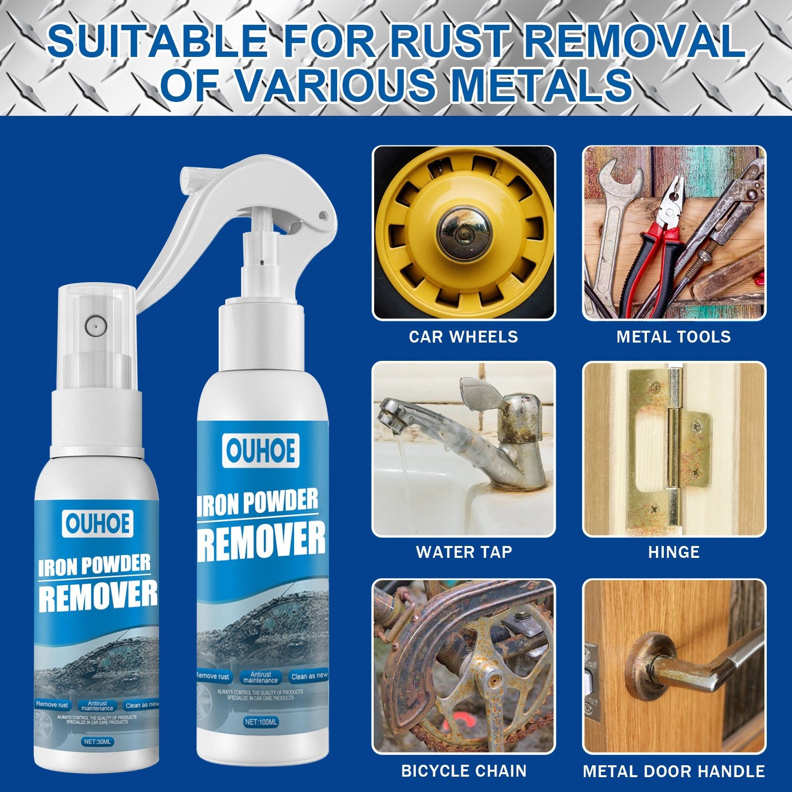 OUHOE Rust Eraser Spray -Ultimate Auto Rust Stain Cleaner for Your Vehicle 100ML