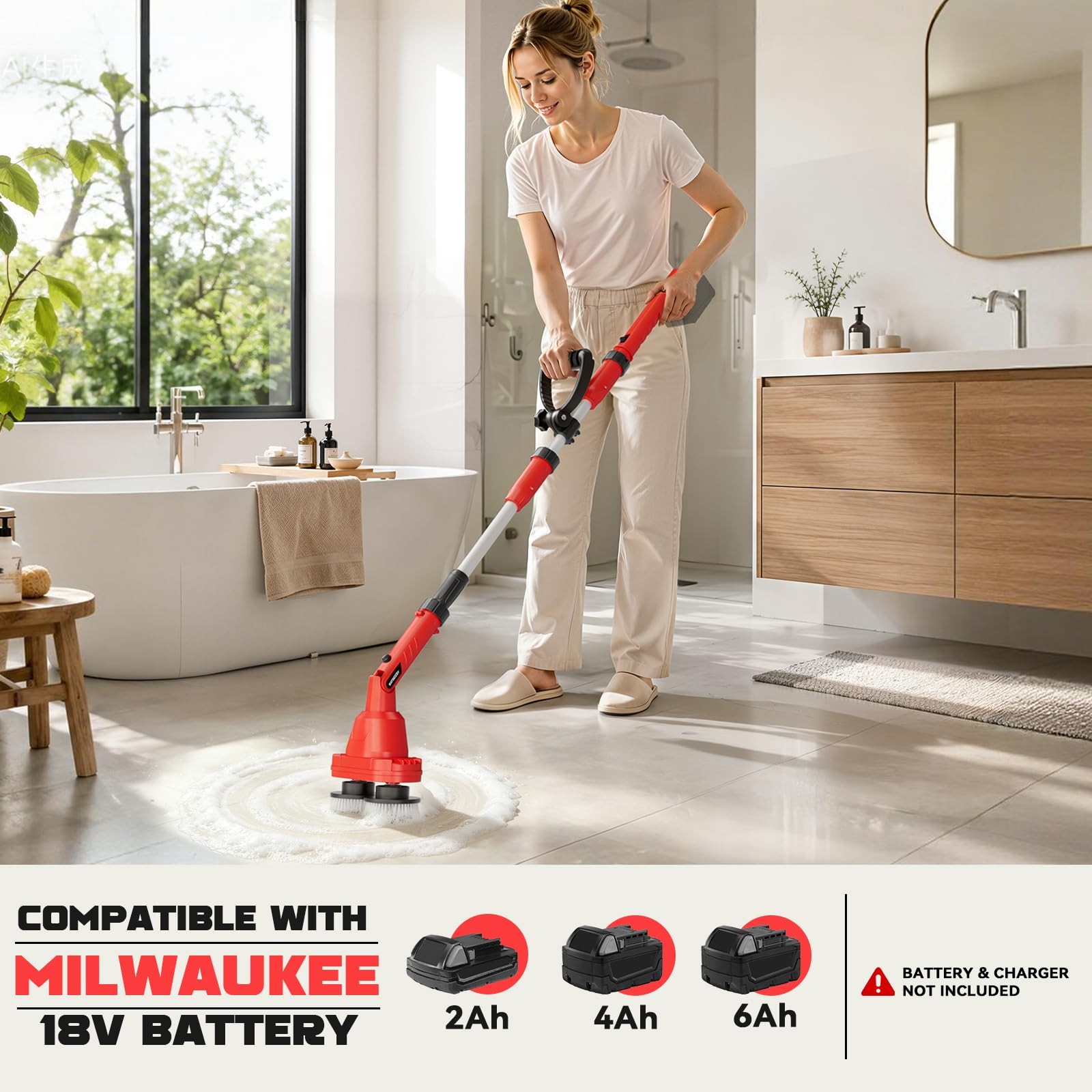 2 in 1 Electric Spin Scrubber Compatible with Milwaukee 18V Battery (Tool Onl…