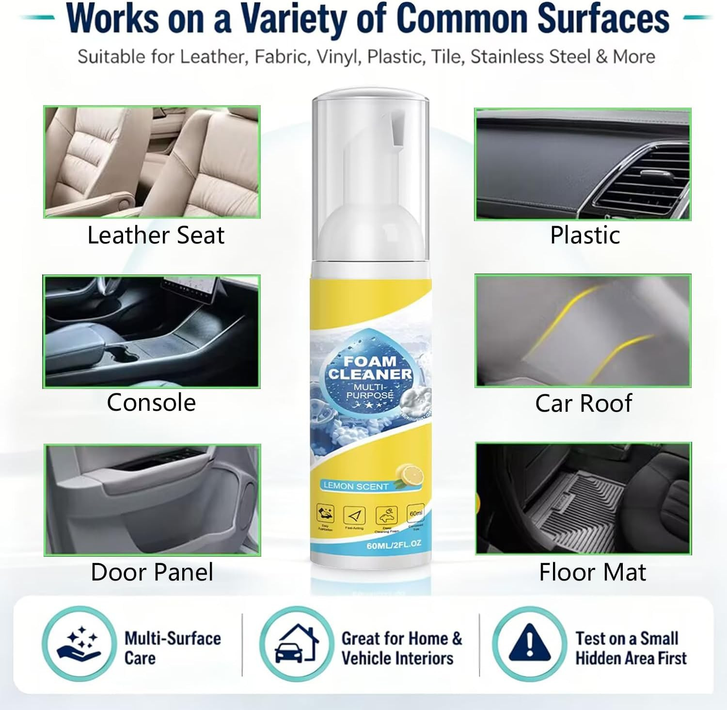 4-In-1 Multi-Enzyme Foam Cleaner, Multipurpose Car Interior Foam Cleaners for Ca