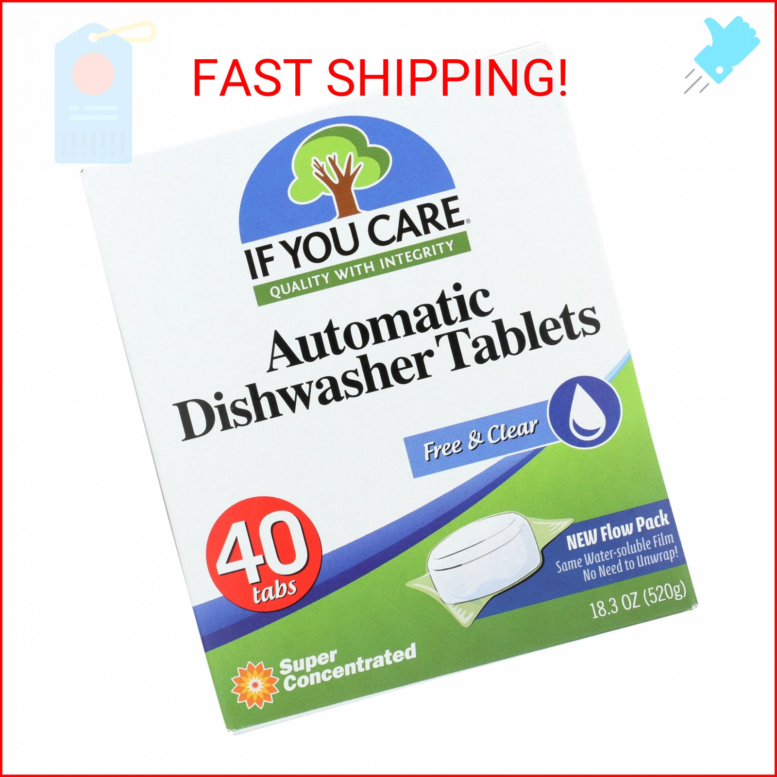 If You Care Dishwasher Tablets 40 Count – Powerful, Plant Based, Concentrated, B