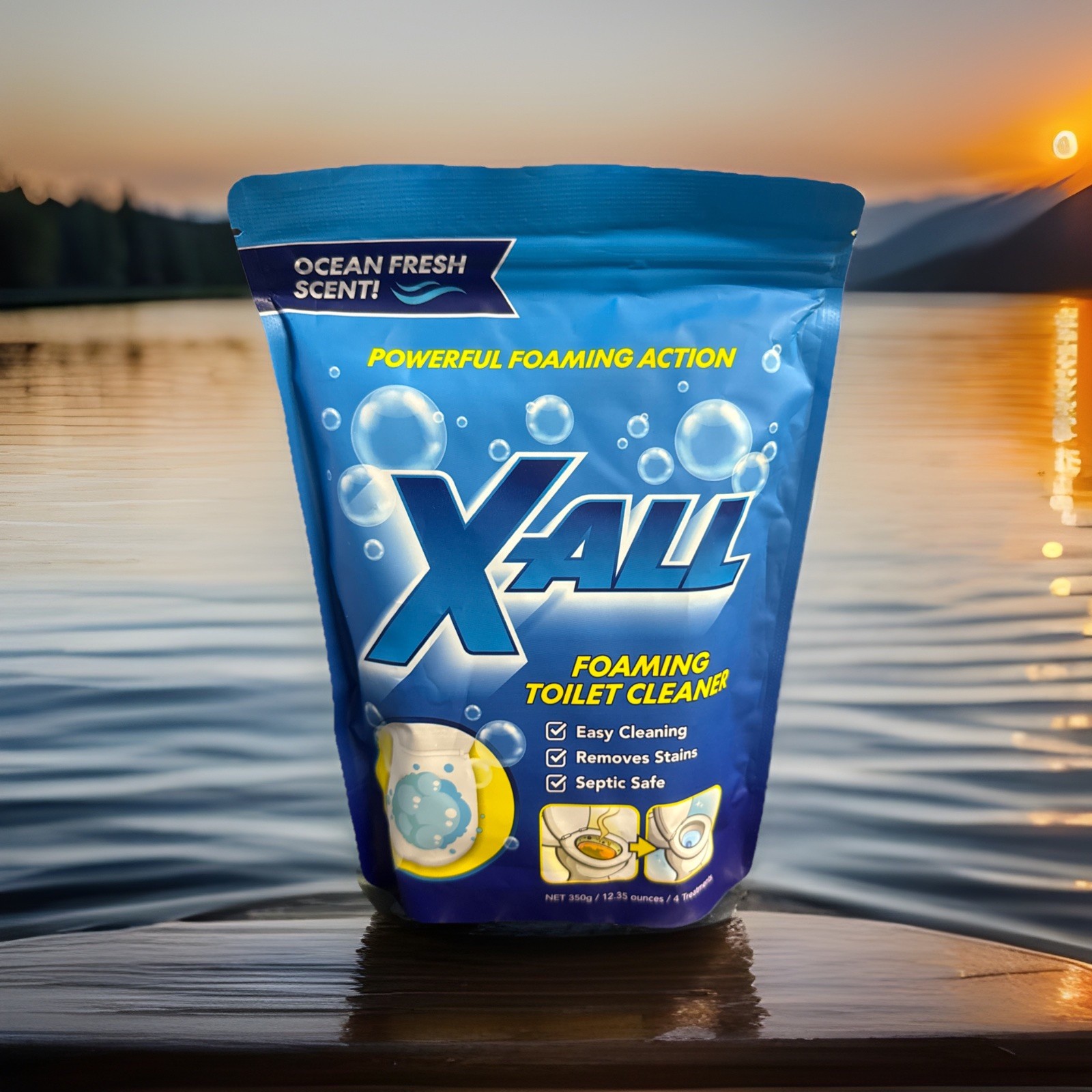 X-ALL Foaming Toilet Bowl Cleaner, Self-Activating Powder for Easy Cleaning