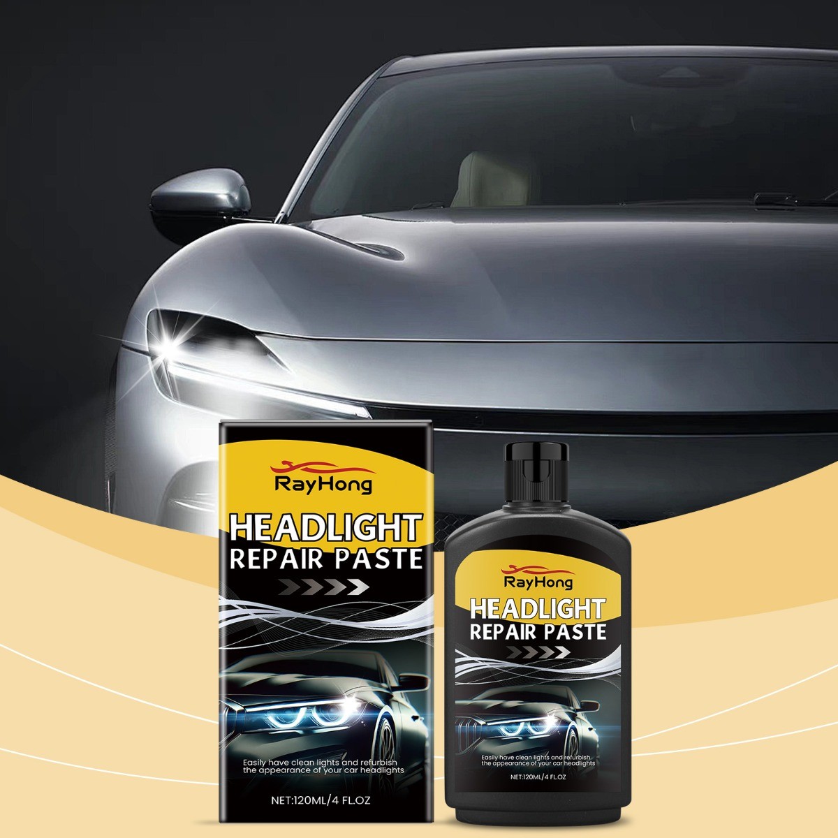 Headlight Restoration Kit, Car Lens Polish Cleaner for Oxidized Headlights
