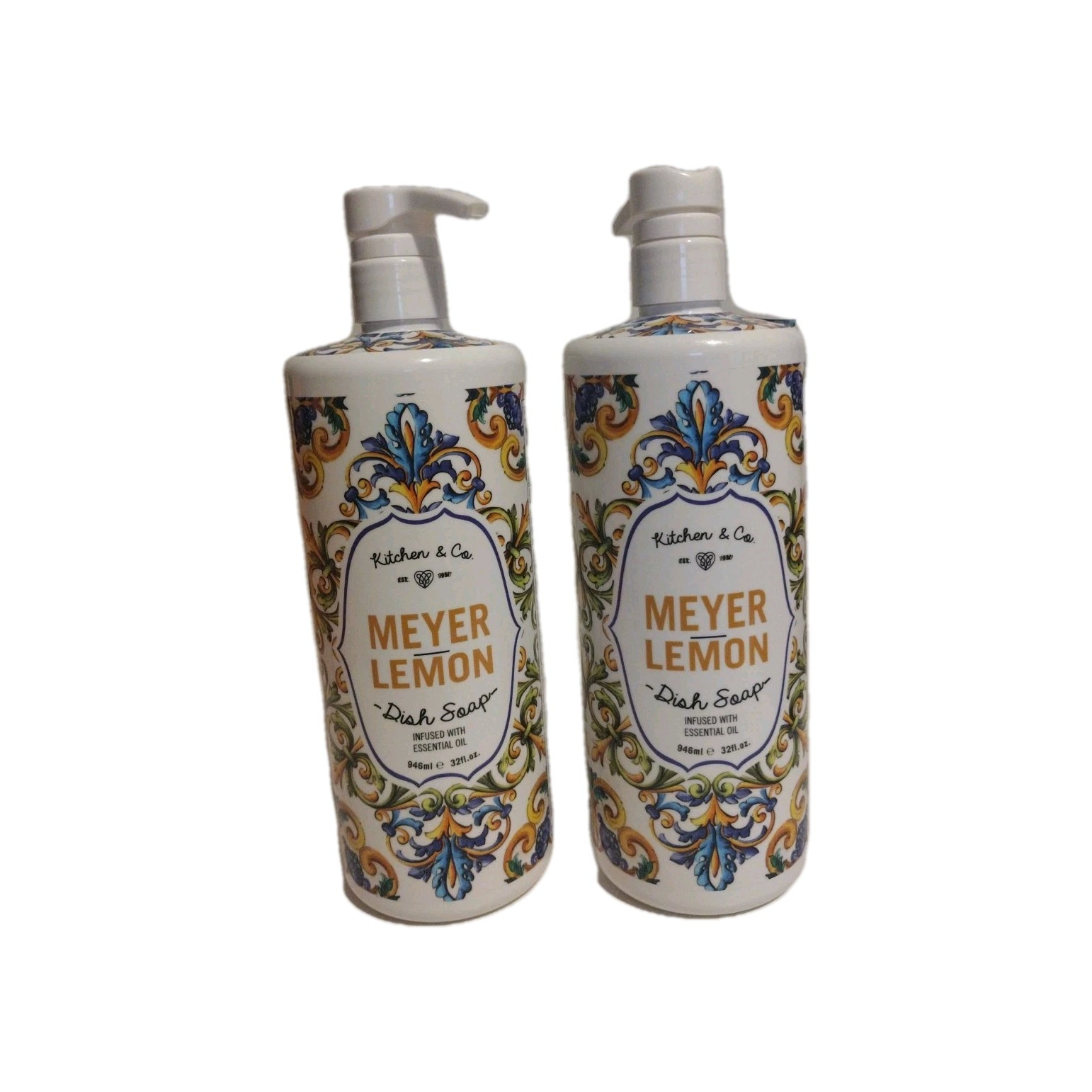 Pack Of 2 Meyer Lemon Dish Soap Kitchen & Co with Essential Oil 32 fl oz Each