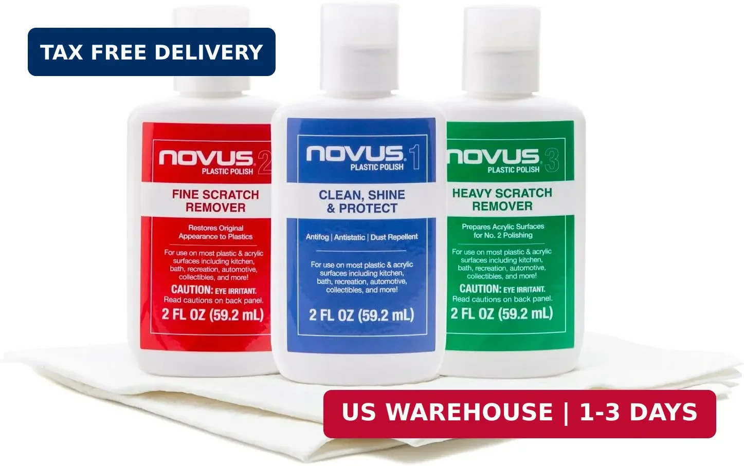 NOVUS-PK1-2 | Plastic Clean & Shine #1, Fine Scratch Remover #2, Heavy Scratch R
