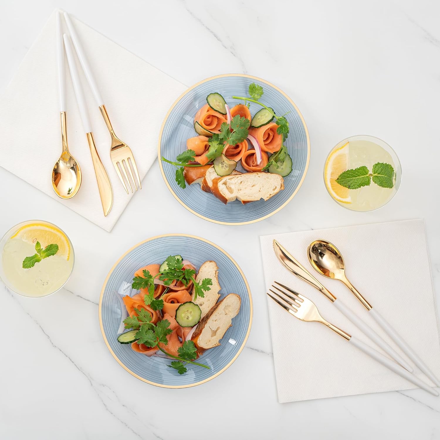 Restaurantware Plastic Plates 100 Pcs 7.25″ Gold Rimmed Disposable Plates Heav