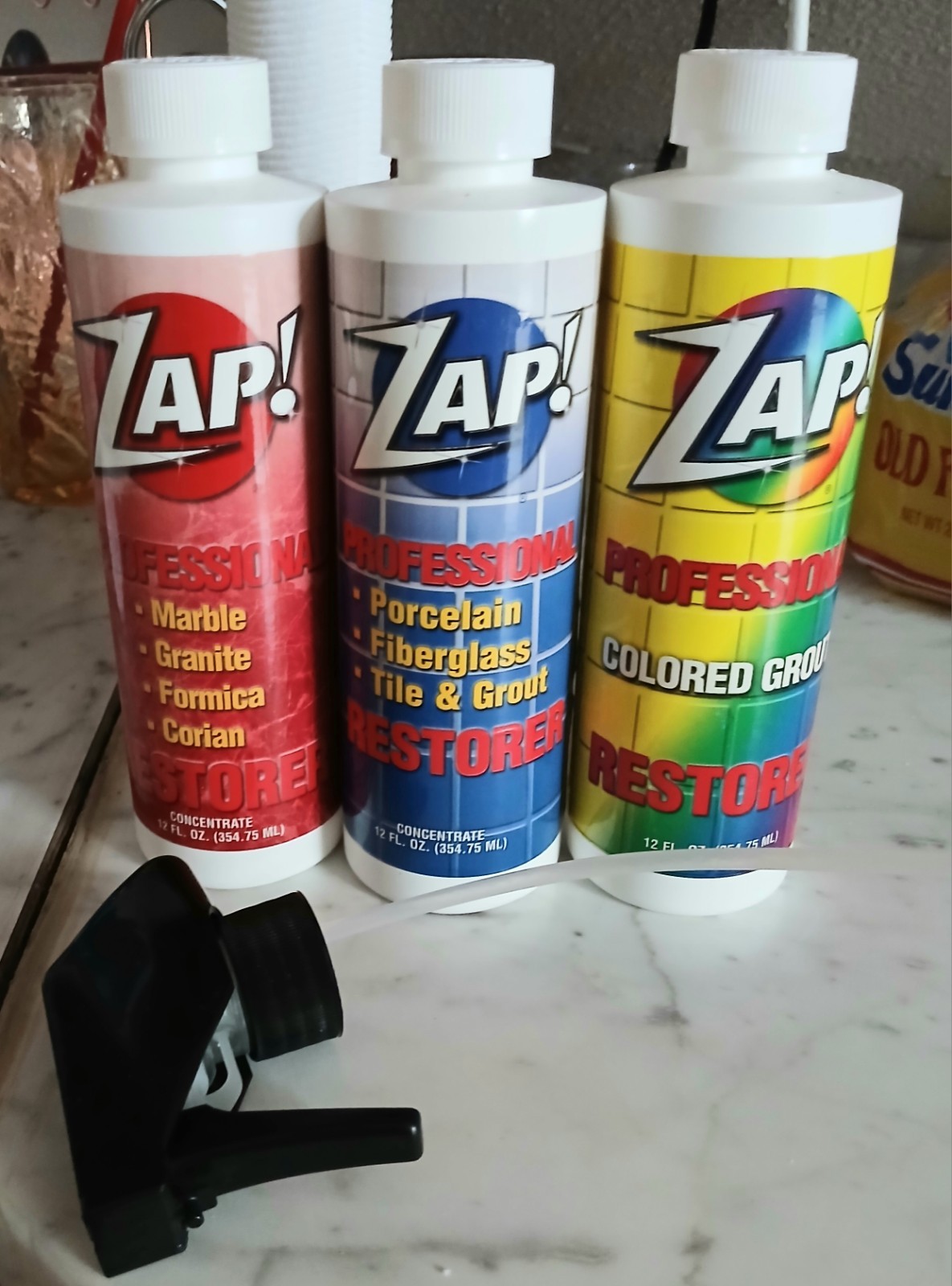 ZAP! Professional Tile Grout Cleaners Restorers New 3 Piece 12 oz Each