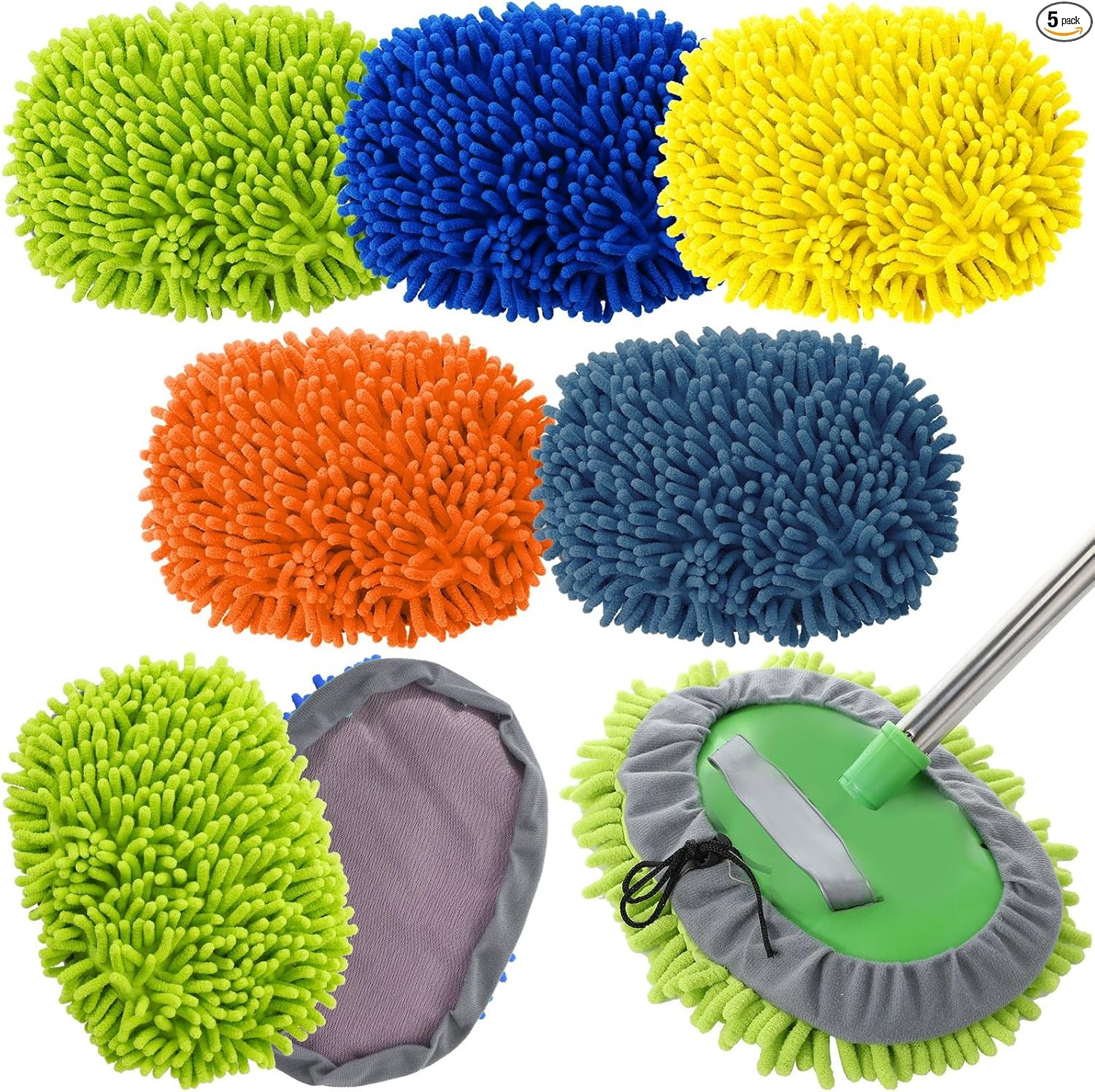 5 Pcs Car Wash Mitt Set, Brush Not Included, Microfiber Mitt Cleaning Multicolor