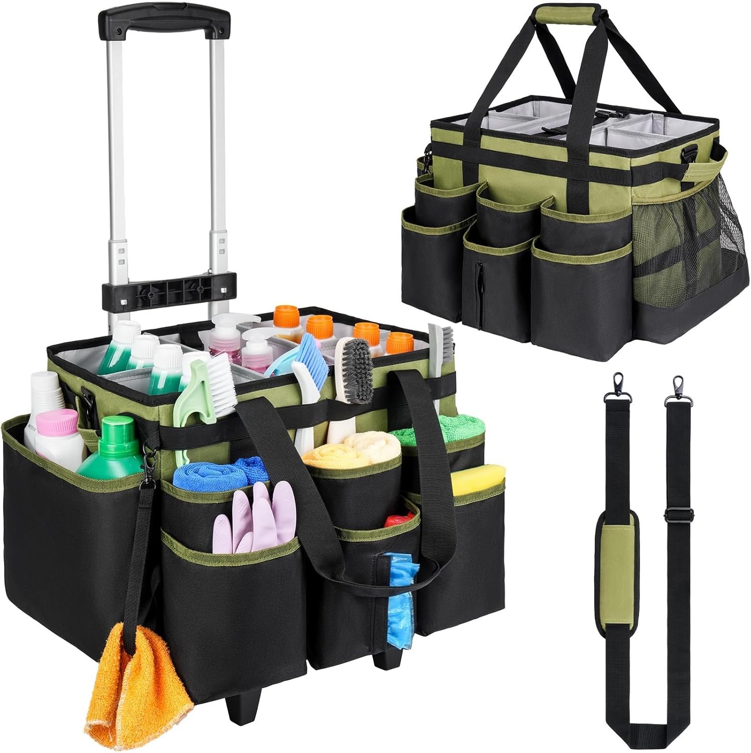 Water-Resistant Large Rolling Cleaning Bag with Ergonomic Trolley & Modern Style