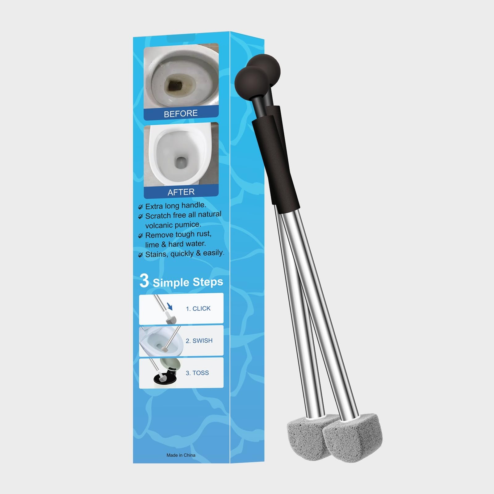 YINGMORE Pumice Stone Toilet Bowl Cleaner 1 Handle+8 Pumice, Black
