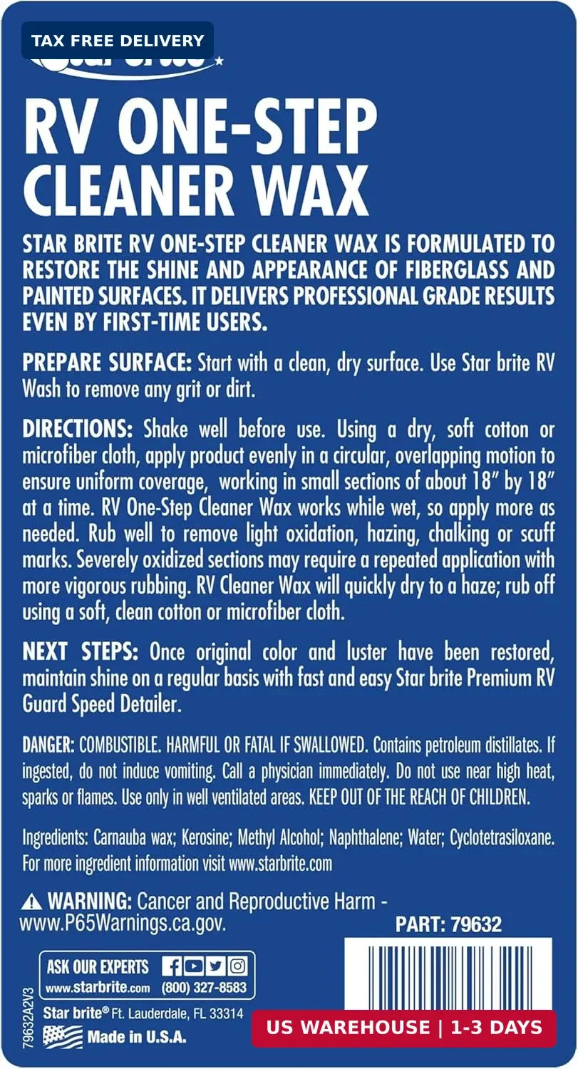 STAR BRITE Premium RV One Step Cleaner Wax – Cleans, Protects & Enhances RVs – R