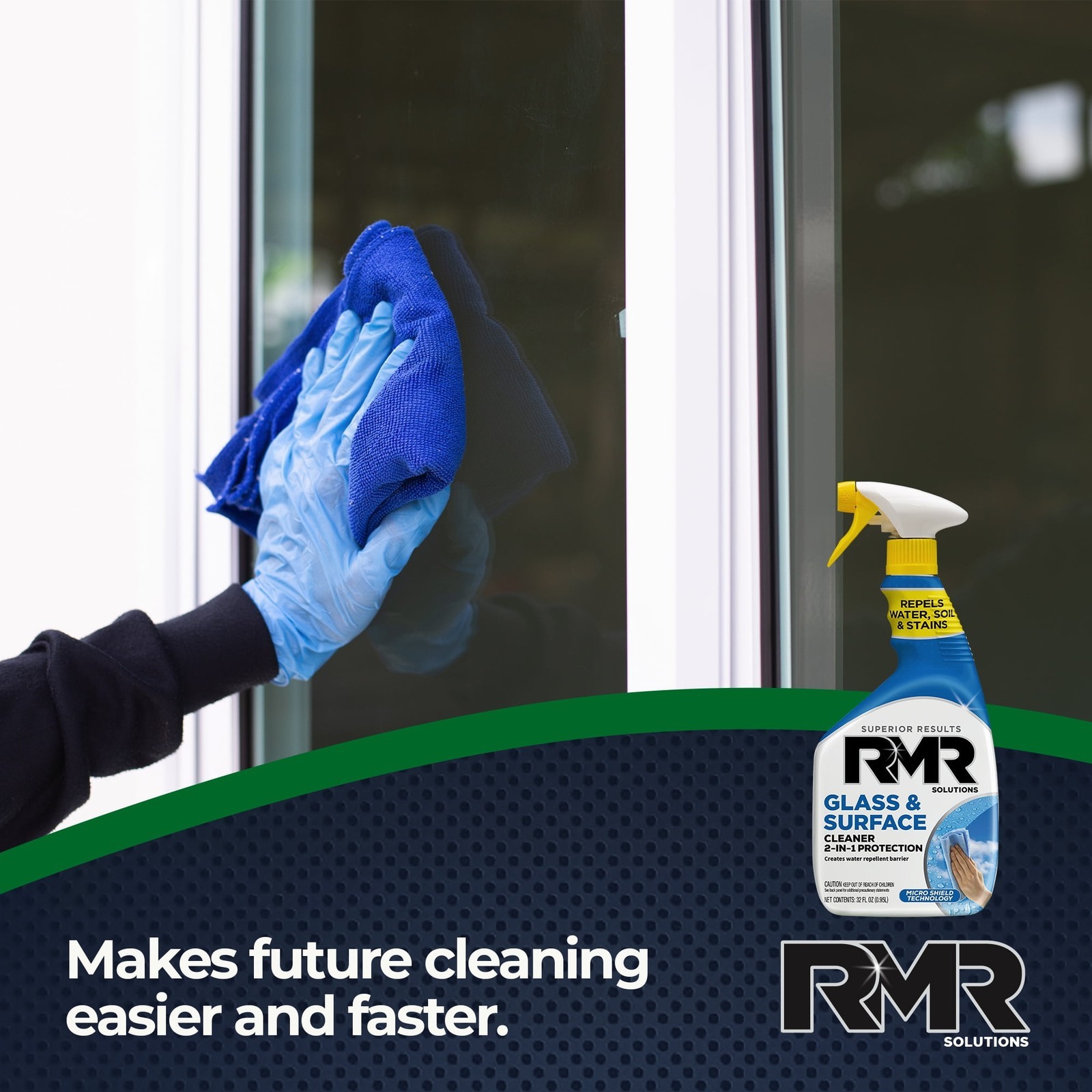 RMR Glass Surface Cleaner Repellent 2 in 1 Formula 32 Ounce Spray Cleaner