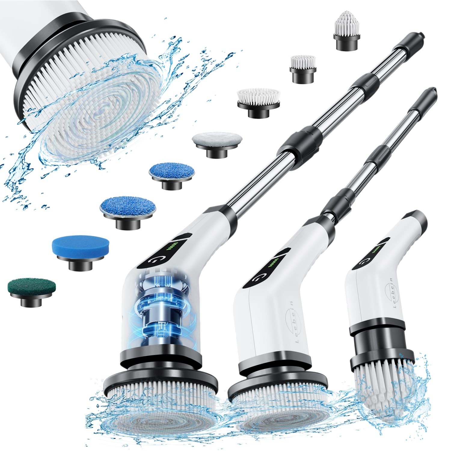 Electric Spin Scrubber Cordless Cleaning Brush 8 Replaceable Heads Tub Floor