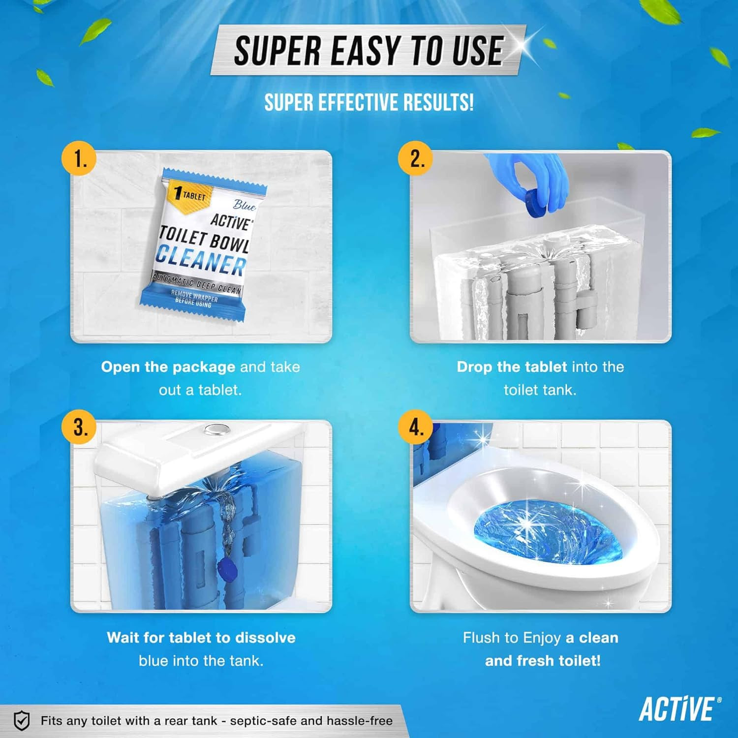 Powerful Blue Gel Toilet Bowl Cleaner Tablets – 12 Septic-Safe Tabs