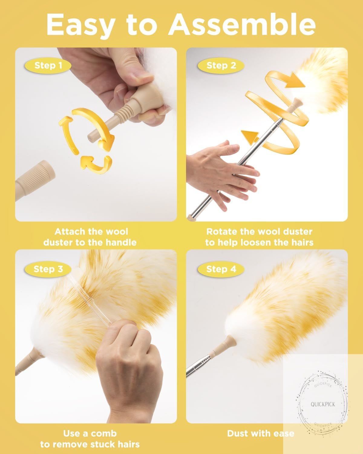 Extendable Lambswool Duster 30-100 Inch, Stainless Steel Long Handle Duster,