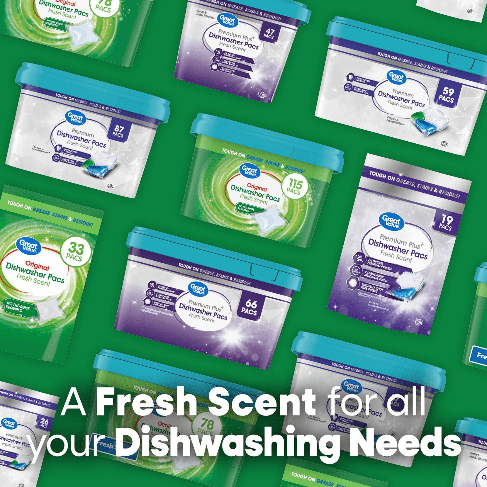 Great Value Automatic Dishwasher Pacs, Fresh Scent (4-Pack, 78 Count)