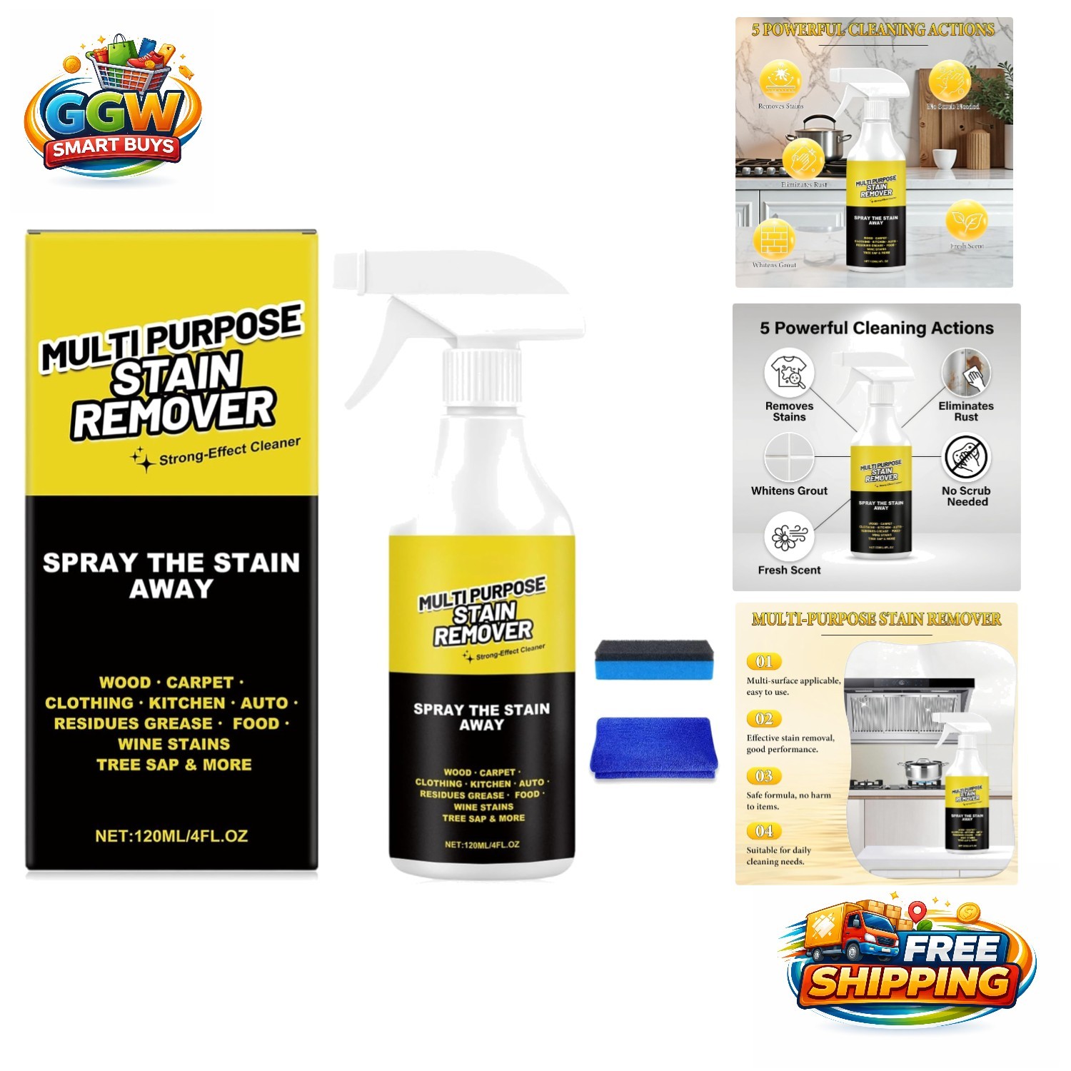 Fragrance-Free Multi-Purpose Stain Remover Spray – 120ml Quick Clean for Indoors