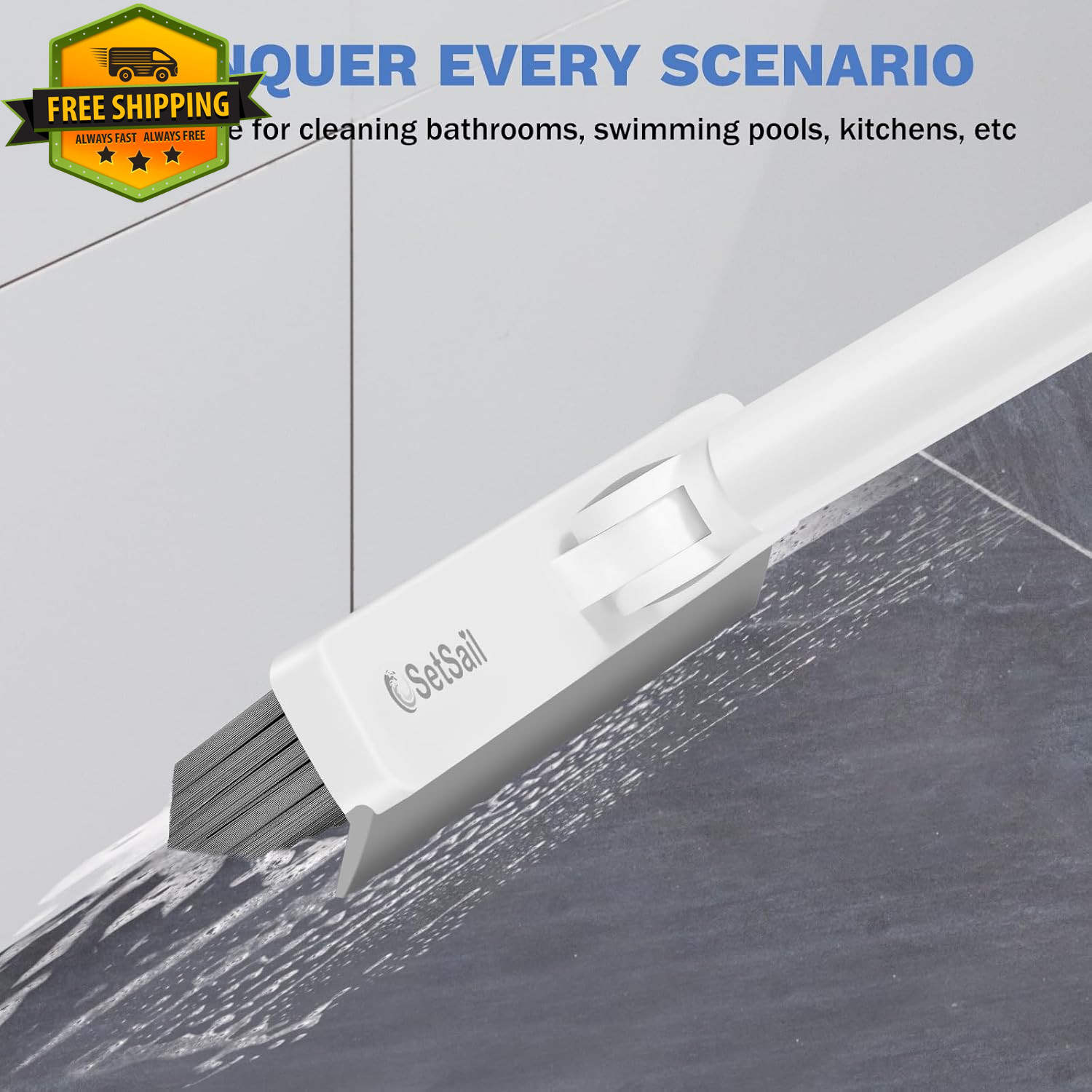 Grout Cleaner Brush Long Handle V Shaped Floor Scrubber Stiff Bristle Swivel