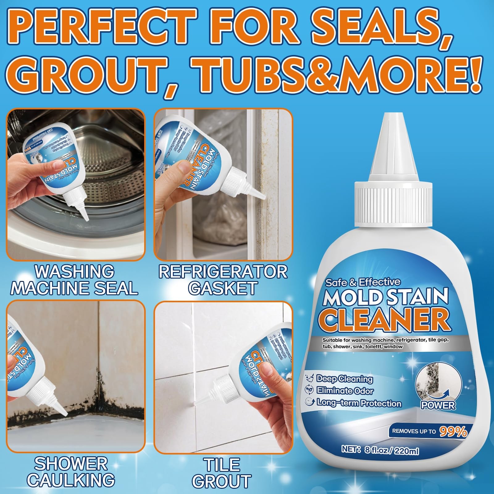 Mold Stain Cleaner Gel, 8 FL oz Heavy-Duty Household Cleaner for Washing Mach…