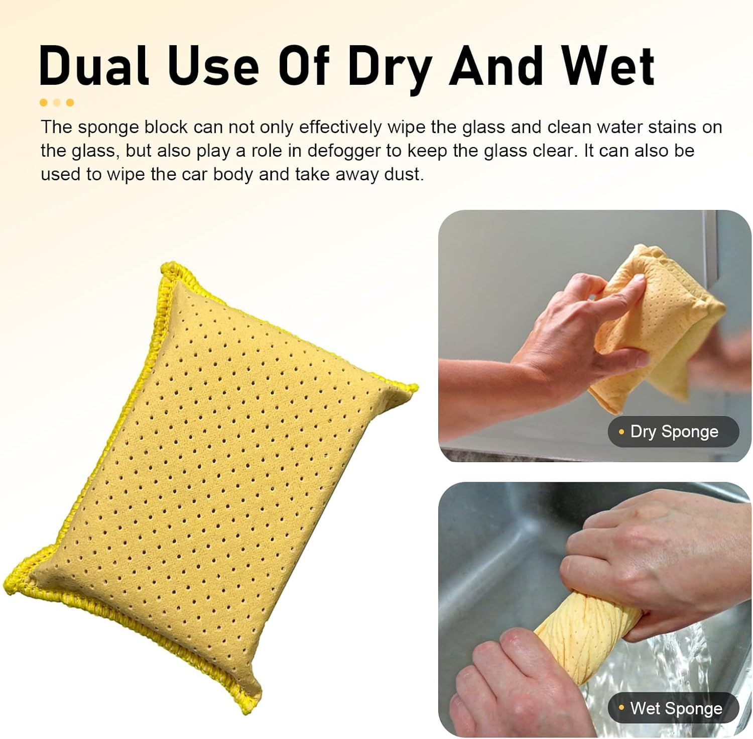 Car Windshield Cleaner Sponge Block, Super Absorbent Non-Woven Window Defogger,