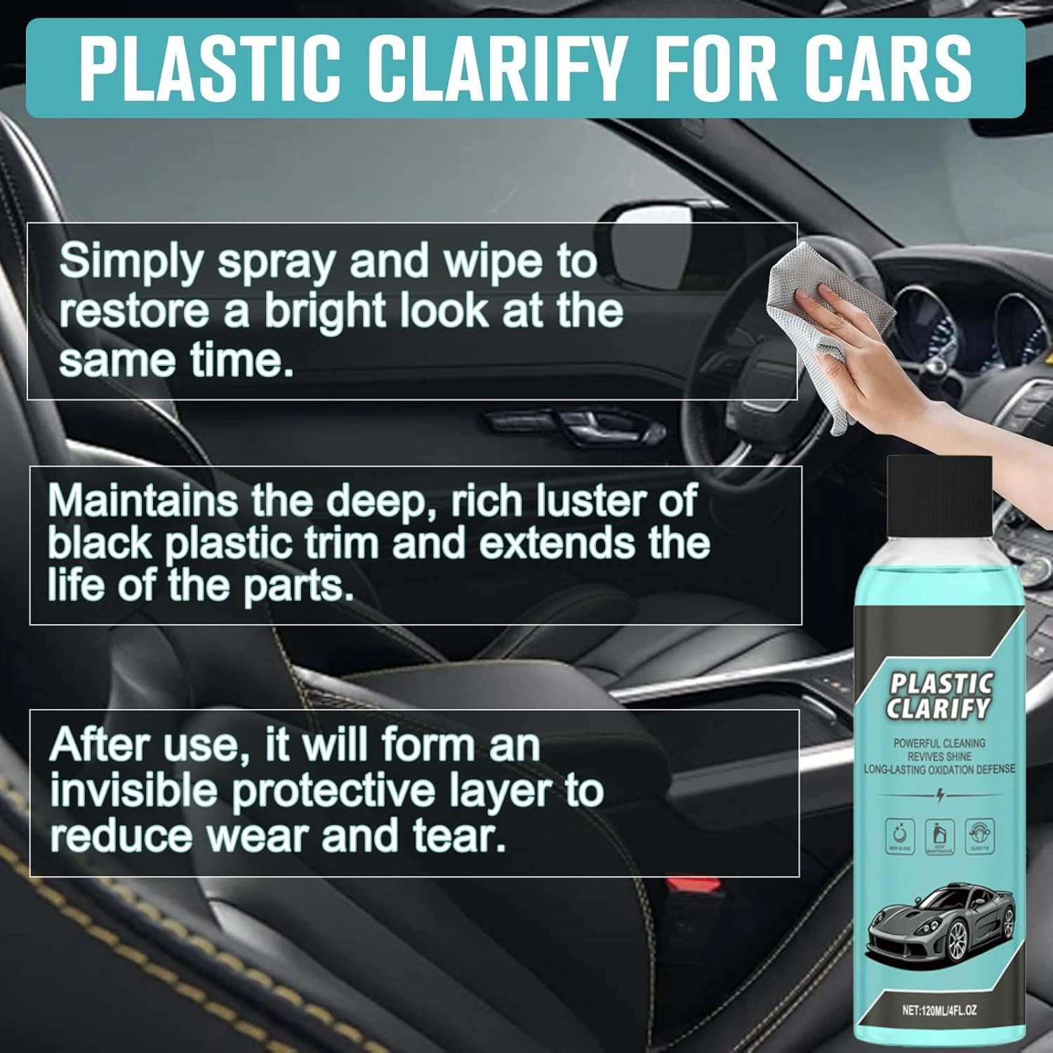 2PCS Plastic Clarify, Waterless Spray Wax, All-In-One Detailer For Interiors & E