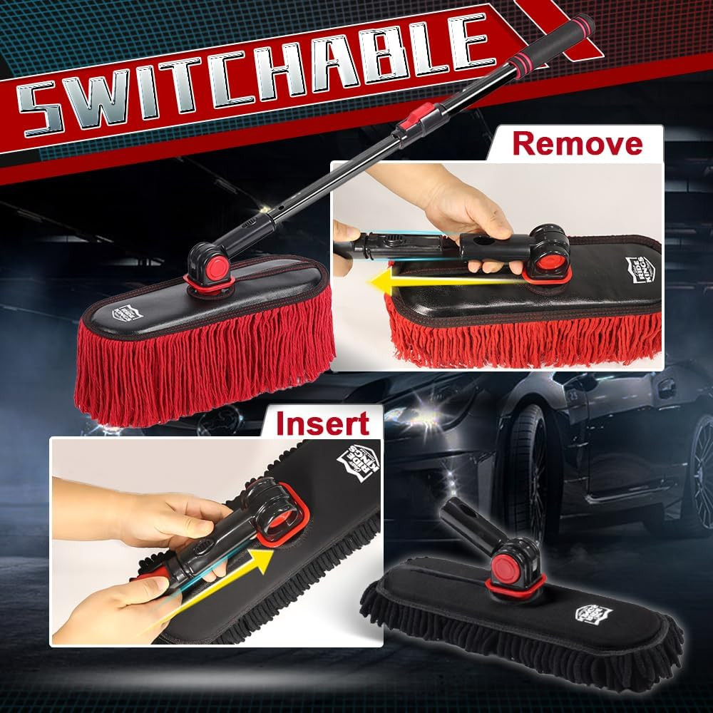 Car Duster Exterior with Extendable Handle, Scratch Free Auto Wash Brush Mop, In
