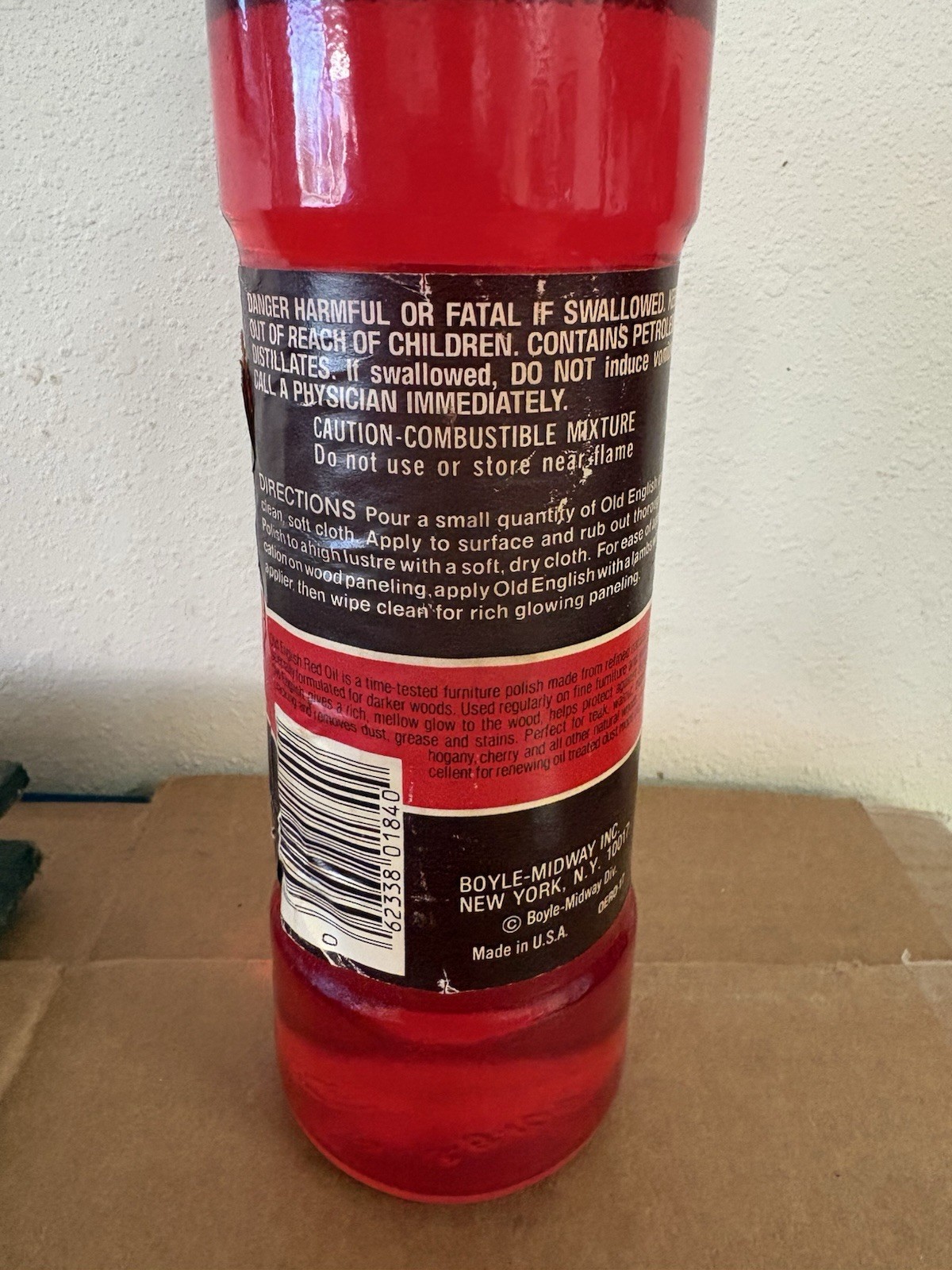 Vintage Old English Red Oil Furniture Polish 16oz Glass Bottle Full Bottle