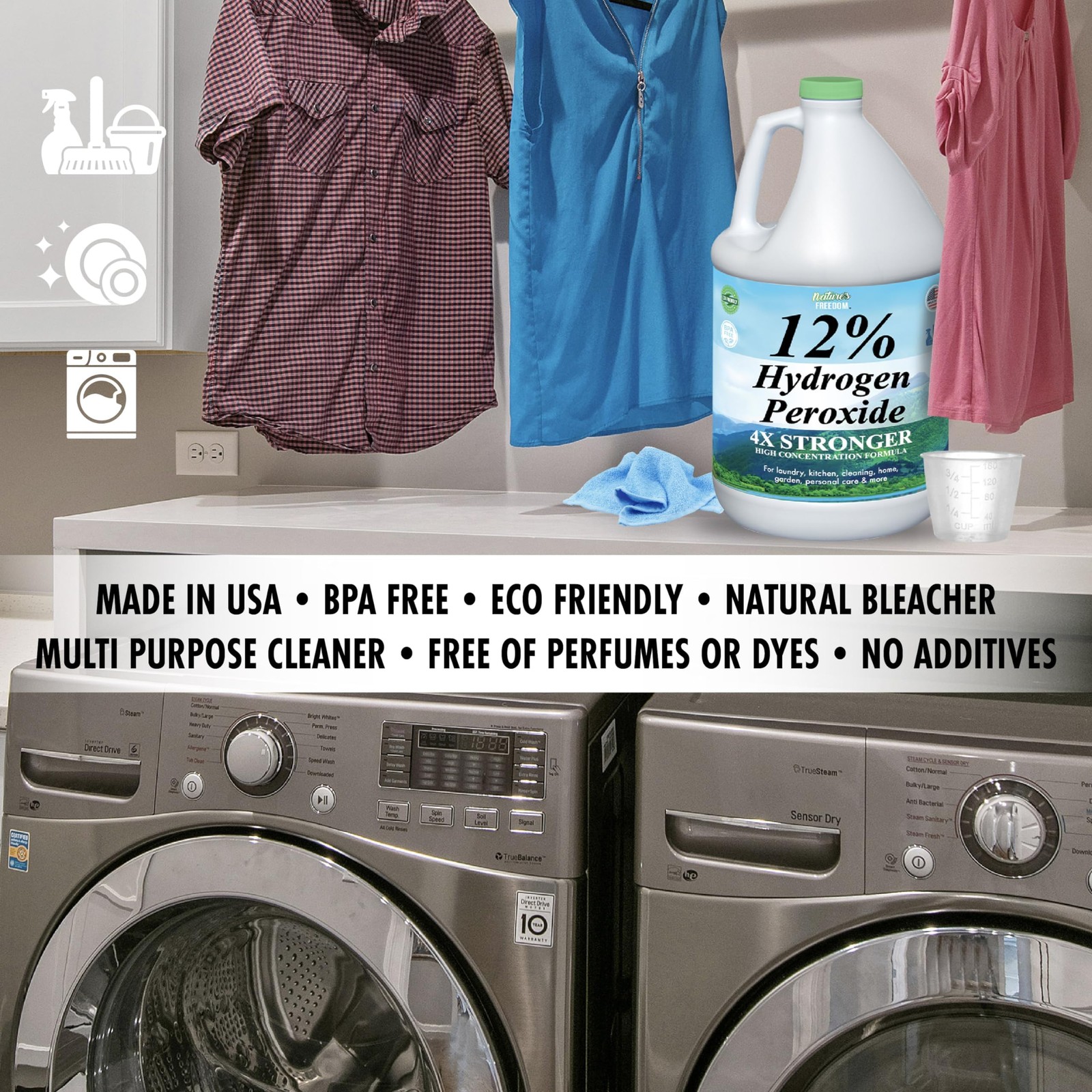 12% Hydrogen Peroxide, Food Grade H2O2 and Purified Water Only, 1 Gallon Solu…