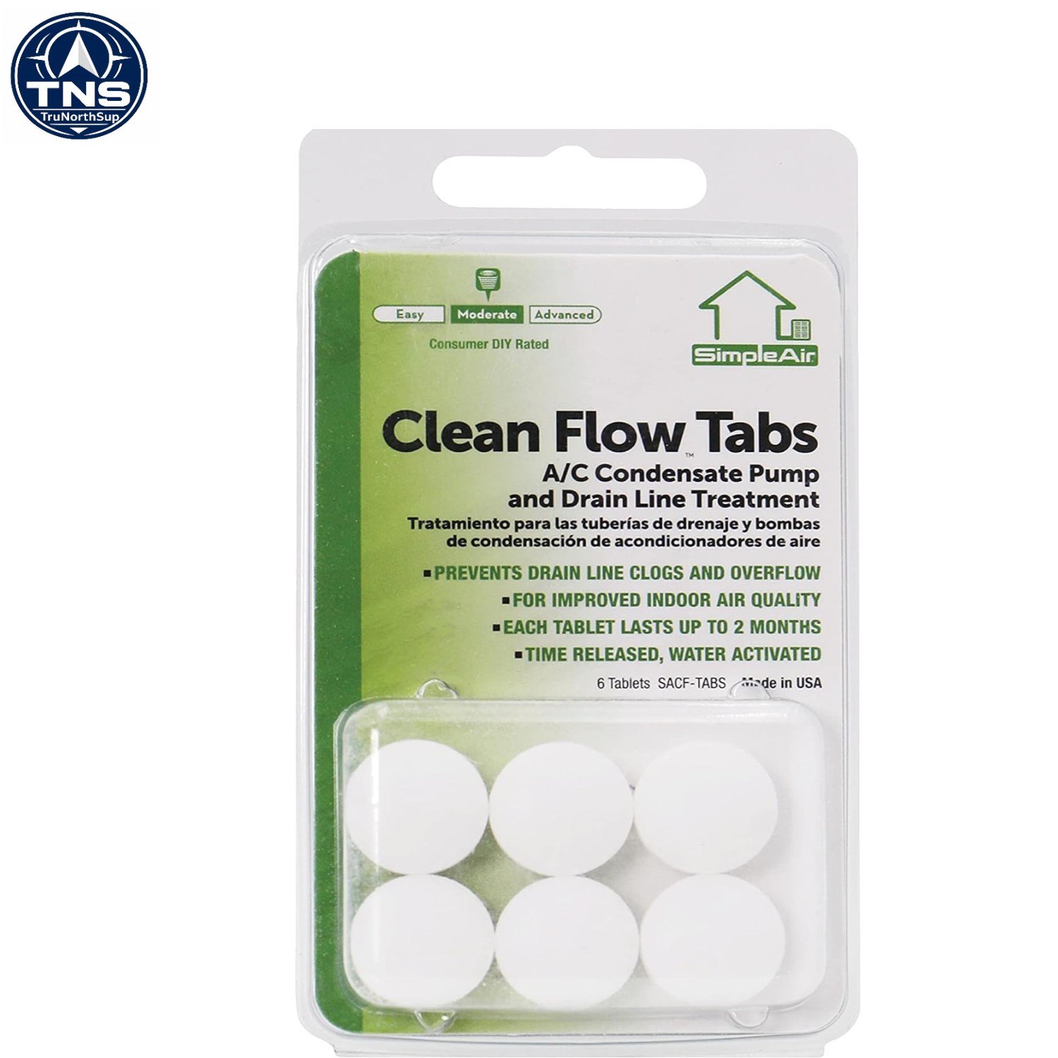 6 Count SACF Drain Line Clean Flow Tabs for AC & HVAC Systems – Clog Prevention