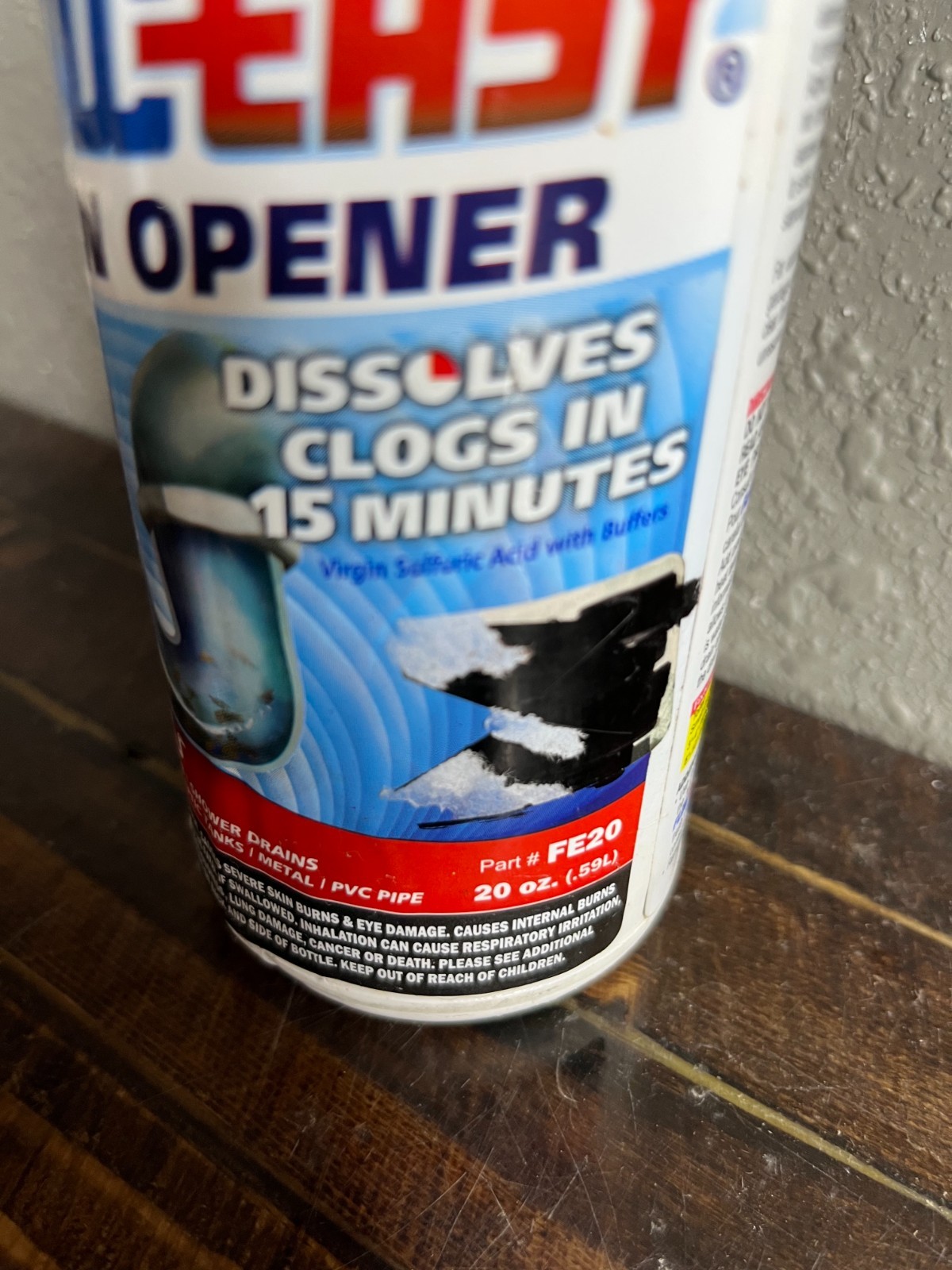 Flow-Easy Drain Opener Dissolves Clogs in 15 Minutes 20 oz FE20